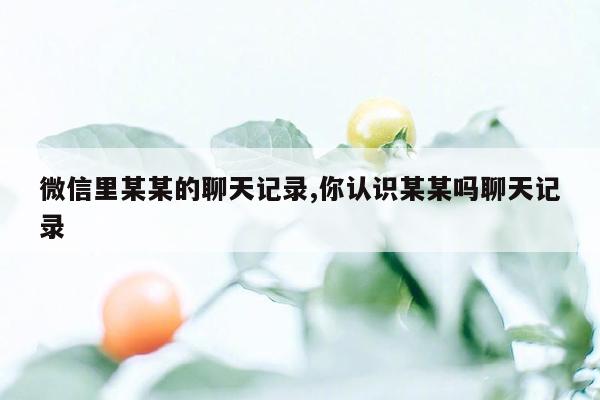 微信里某某的聊天记录,你认识某某吗聊天记录