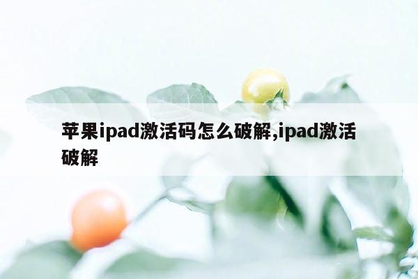 苹果ipad激活码怎么破解,ipad激活破解