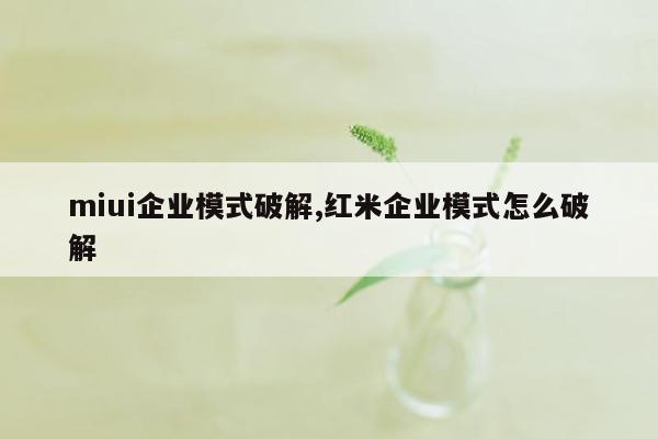 miui企业模式破解,红米企业模式怎么破解