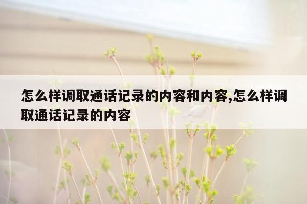 怎么样调取通话记录的内容和内容,怎么样调取通话记录的内容