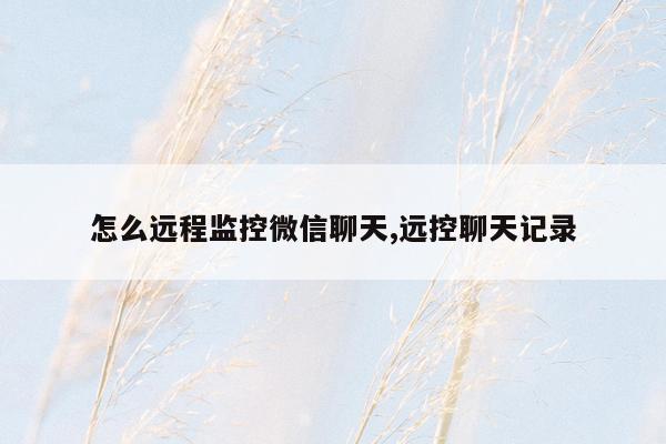 怎么远程监控微信聊天,远控聊天记录