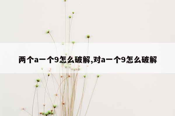 两个a一个9怎么破解,对a一个9怎么破解