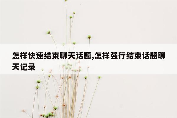 怎样快速结束聊天话题,怎样强行结束话题聊天记录