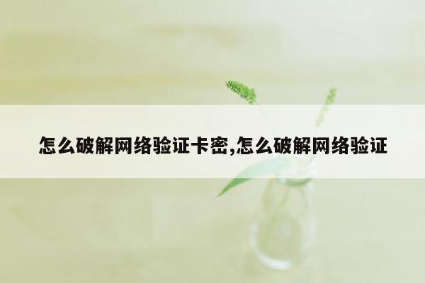 怎么破解网络验证卡密,怎么破解网络验证