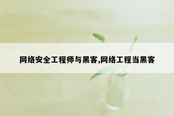 网络安全工程师与黑客,网络工程当黑客