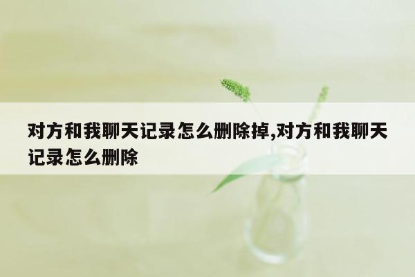 对方和我聊天记录怎么删除掉,对方和我聊天记录怎么删除