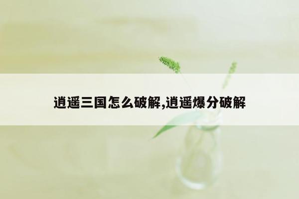 逍遥三国怎么破解,逍遥爆分破解