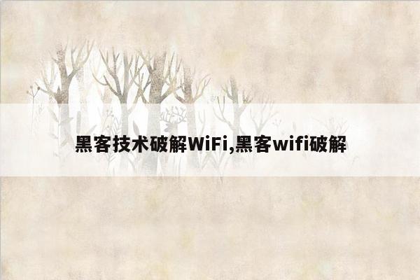 黑客技术破解WiFi,黑客wifi破解