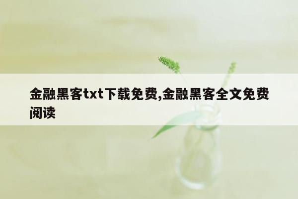 金融黑客txt下载免费,金融黑客全文免费阅读