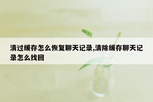 清过缓存怎么恢复聊天记录,清除缓存聊天记录怎么找回