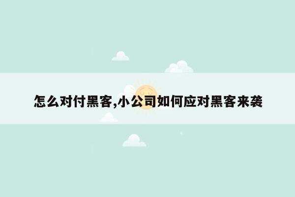 怎么对付黑客,小公司如何应对黑客来袭