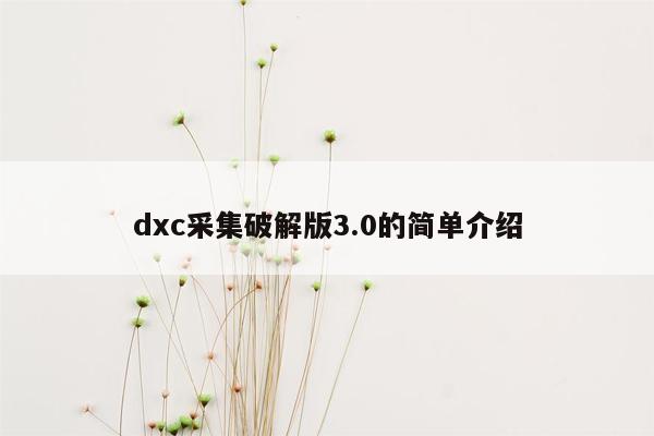 dxc采集破解版3.0的简单介绍