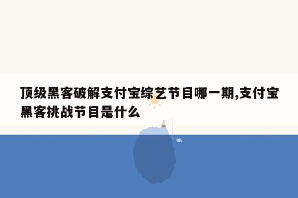 顶级黑客破解支付宝综艺节目哪一期,支付宝黑客挑战节目是什么