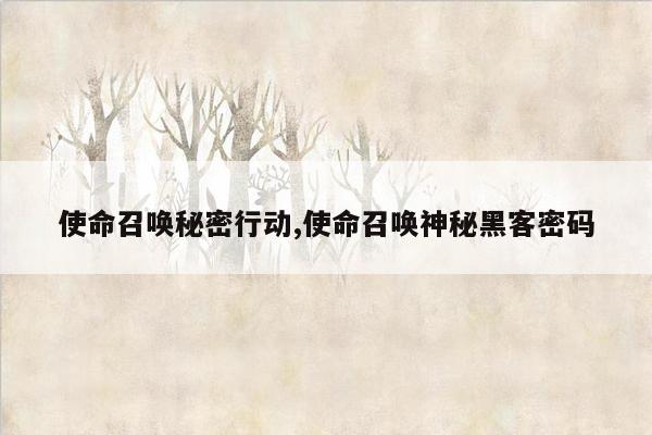使命召唤秘密行动,使命召唤神秘黑客密码