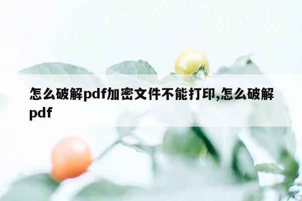 怎么破解pdf加密文件不能打印,怎么破解pdf