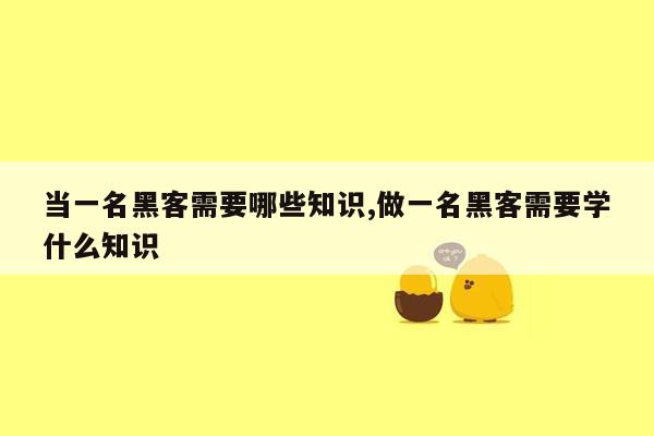 当一名黑客需要哪些知识,做一名黑客需要学什么知识