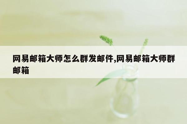 网易邮箱大师怎么群发邮件,网易邮箱大师群邮箱