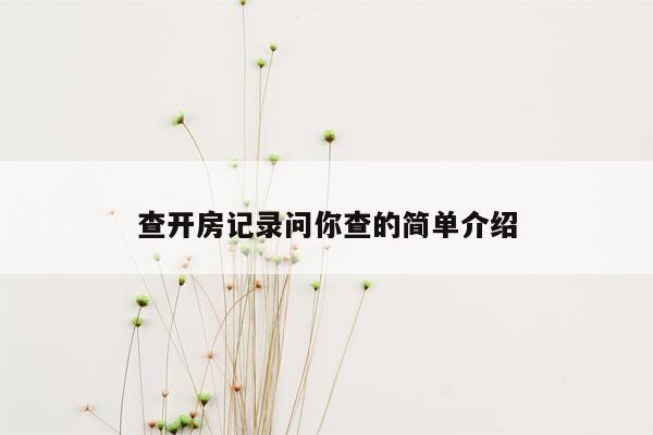 查开房记录问你查的简单介绍