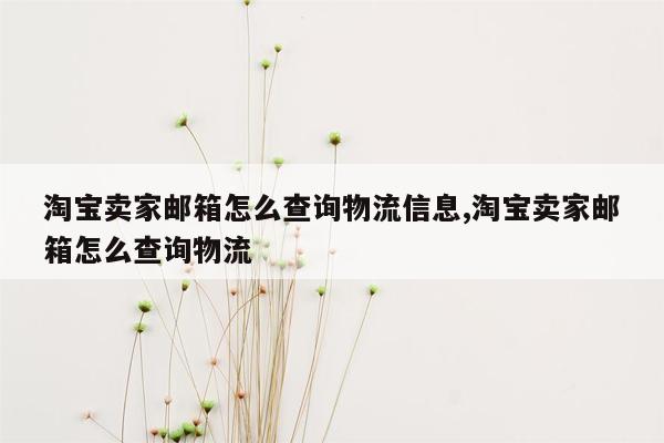 淘宝卖家邮箱怎么查询物流信息,淘宝卖家邮箱怎么查询物流