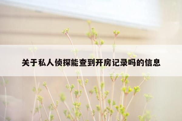 关于私人侦探能查到开房记录吗的信息