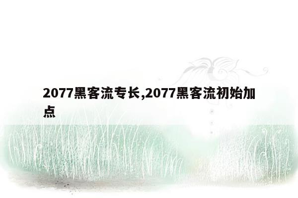 2077黑客流专长,2077黑客流初始加点