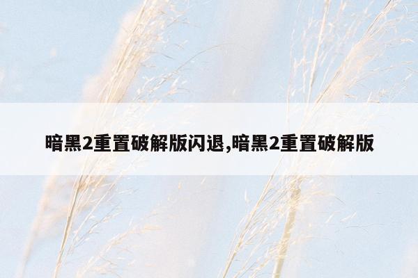 暗黑2重置破解版闪退,暗黑2重置破解版