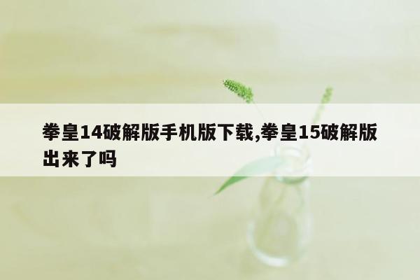 拳皇14破解版手机版下载,拳皇15破解版出来了吗