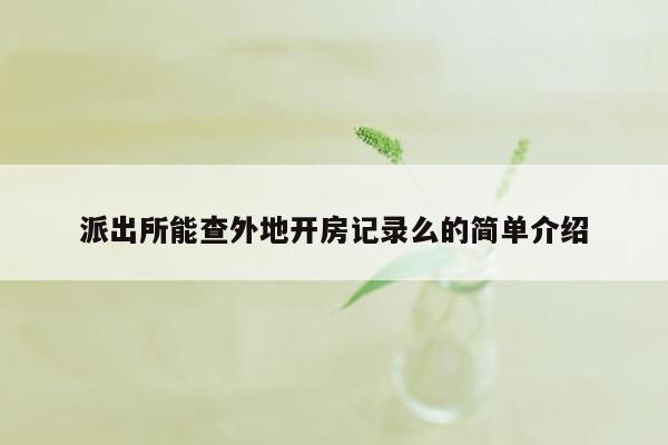 派出所能查外地开房记录么的简单介绍