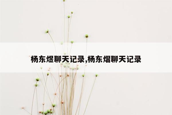 杨东煜聊天记录,杨东熠聊天记录