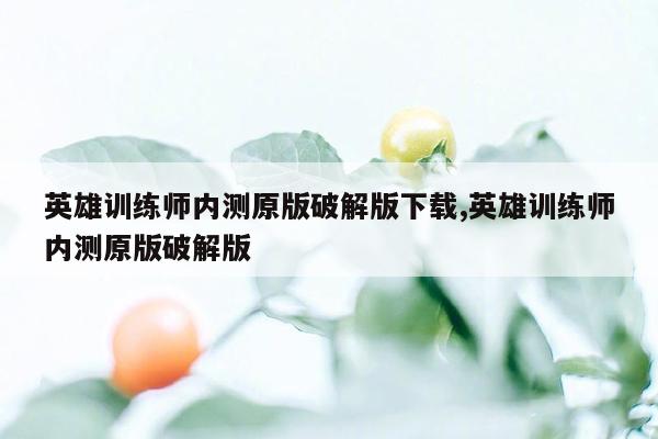 英雄训练师内测原版破解版下载,英雄训练师内测原版破解版