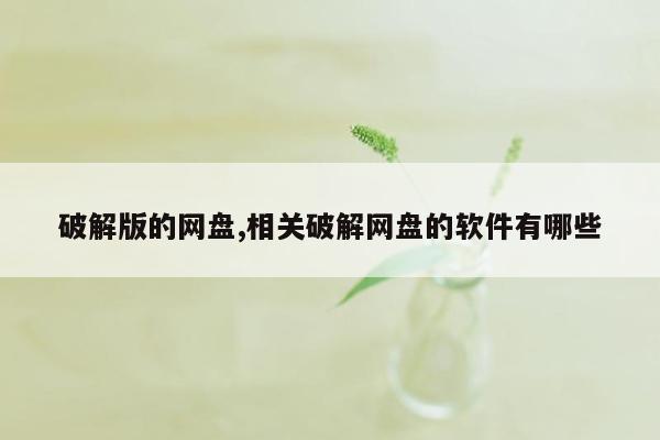 破解版的网盘,相关破解网盘的软件有哪些