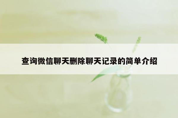 查询微信聊天删除聊天记录的简单介绍