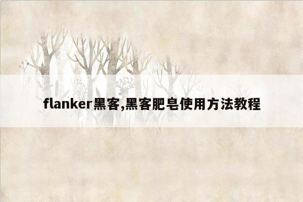 flanker黑客,黑客肥皂使用方法教程