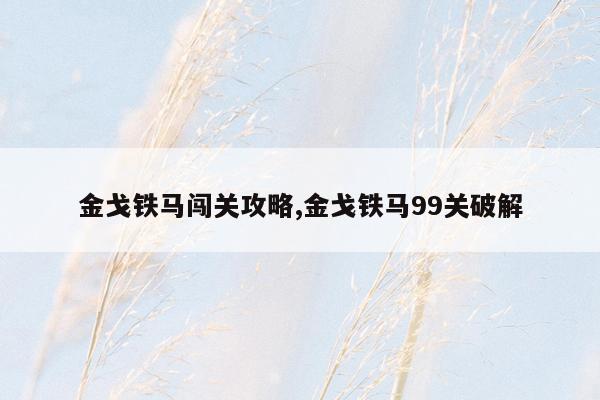 金戈铁马闯关攻略,金戈铁马99关破解