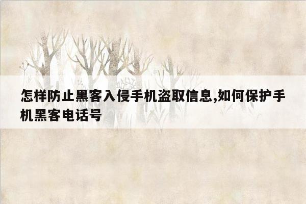 怎样防止黑客入侵手机盗取信息,如何保护手机黑客电话号