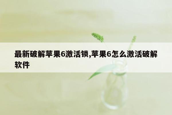 最新破解苹果6激活锁,苹果6怎么激活破解软件