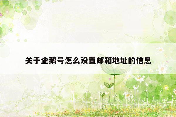 关于企鹅号怎么设置邮箱地址的信息