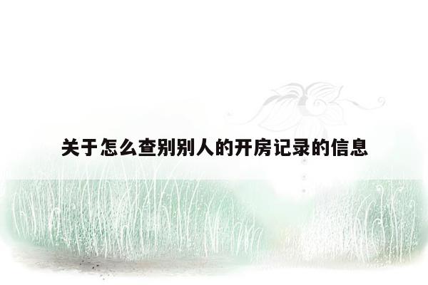 关于怎么查别别人的开房记录的信息