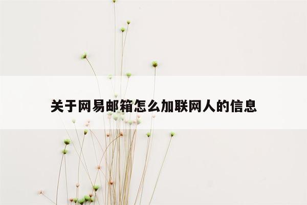 关于网易邮箱怎么加联网人的信息