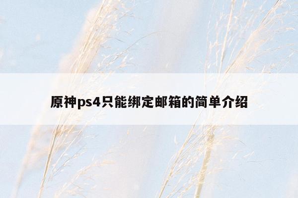 原神ps4只能绑定邮箱的简单介绍