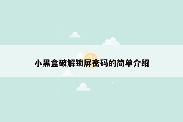 小黑盒破解锁屏密码的简单介绍