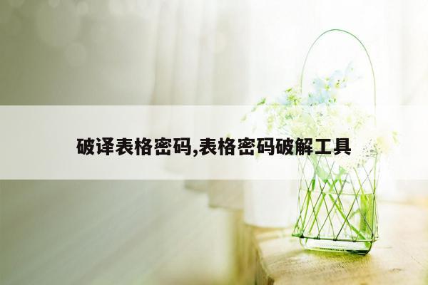 破译表格密码,表格密码破解工具