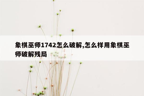 象棋巫师1742怎么破解,怎么样用象棋巫师破解残局