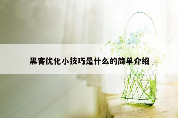 黑客优化小技巧是什么的简单介绍