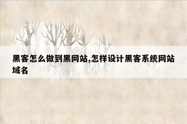 黑客怎么做到黑网站,怎样设计黑客系统网站域名